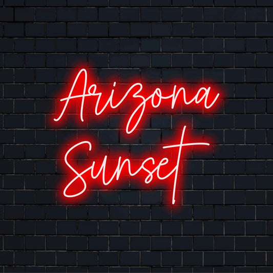 Arizona Sunset LED Neon Sign, bright neon glow on dark brick wall