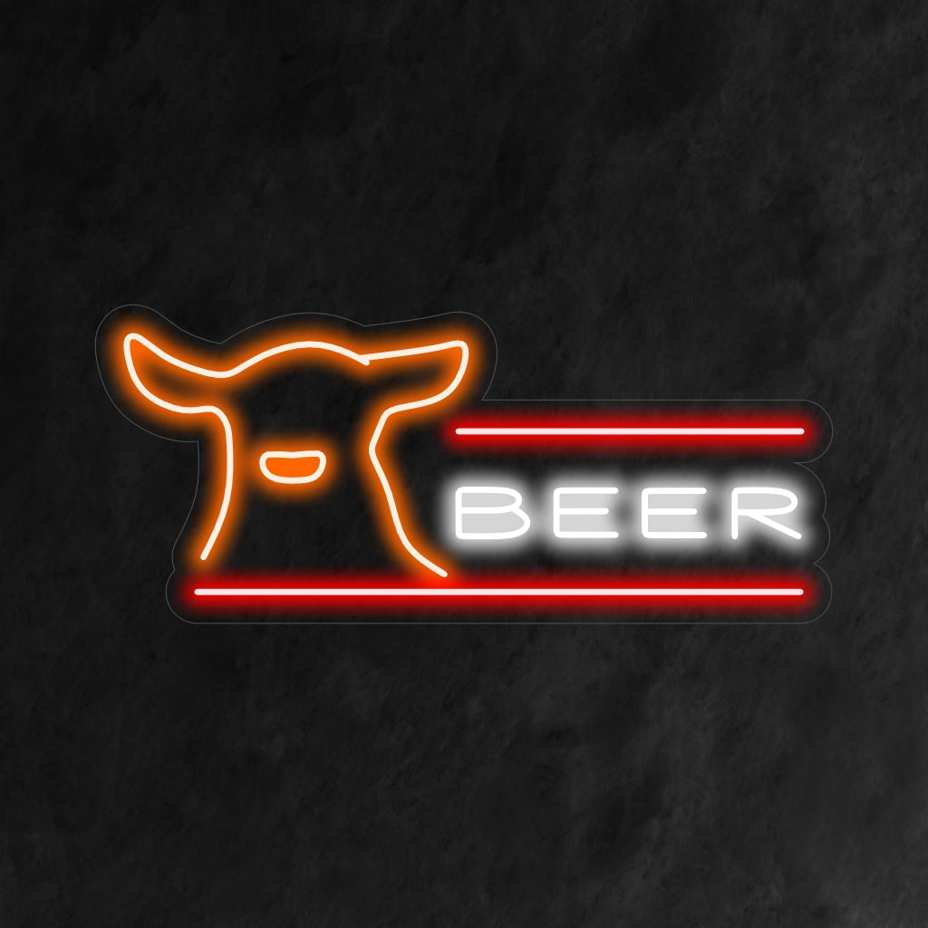 Custom Beer and Deer LED neon sign featuring vibrant neon light decor; perfect for bar or cabin wall art.