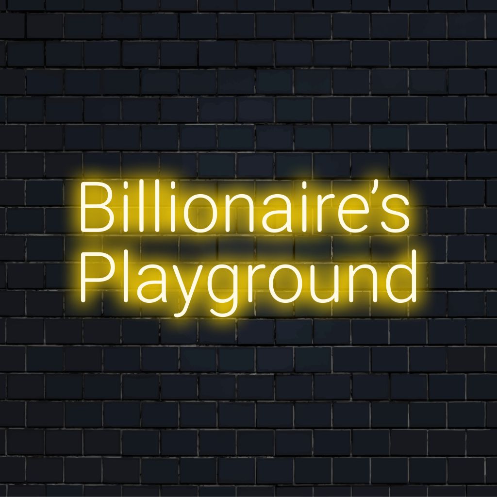 Billionaires Playground LED Neon Sign, soft neon glow on black brick background