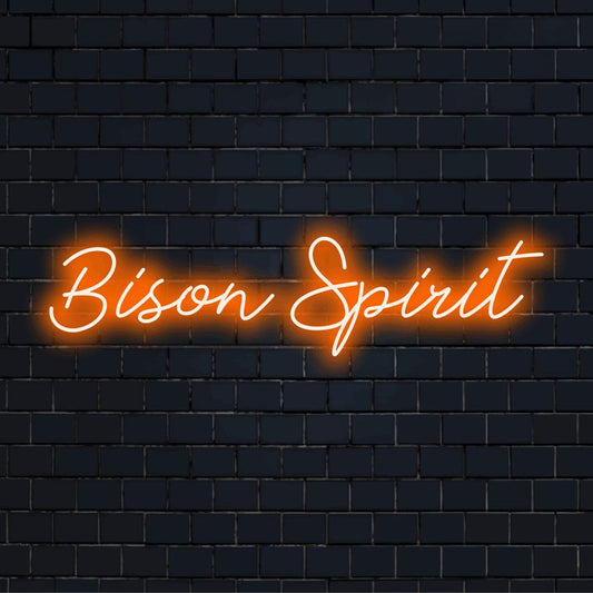 Bison Spirit LED Neon Sign, bright neon glow on dark brick wall