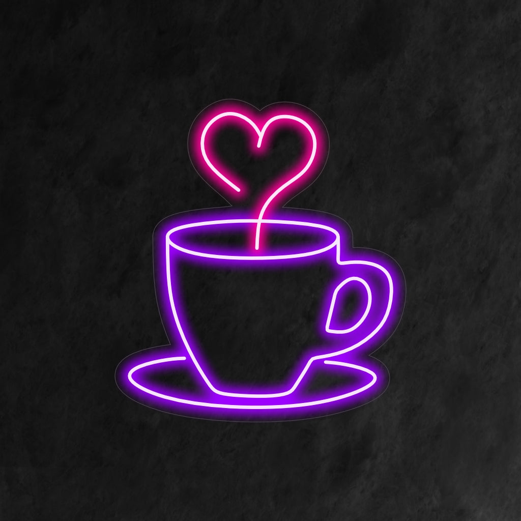 Individuelles LED-Neon in Herzform mit Kaffeetassen-Design; perfekte Neon-Wandkunst und Lichtdekor.