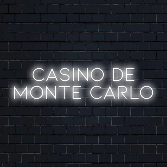Casino De Monte Carlo Neon Sign, bright neon glow on dark brick background