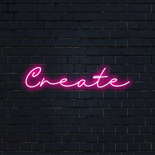 Create Neon Sign, soft neon glow against brick backdrop