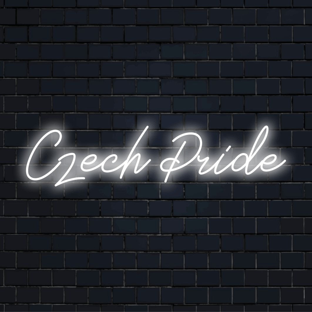Czech Pride LED Neon Sign, glowing wall decor on black brick background
