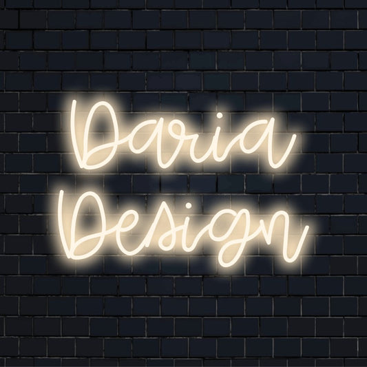 Daria Design Custom Name Neon Sign, soft neon glow on dark brick background