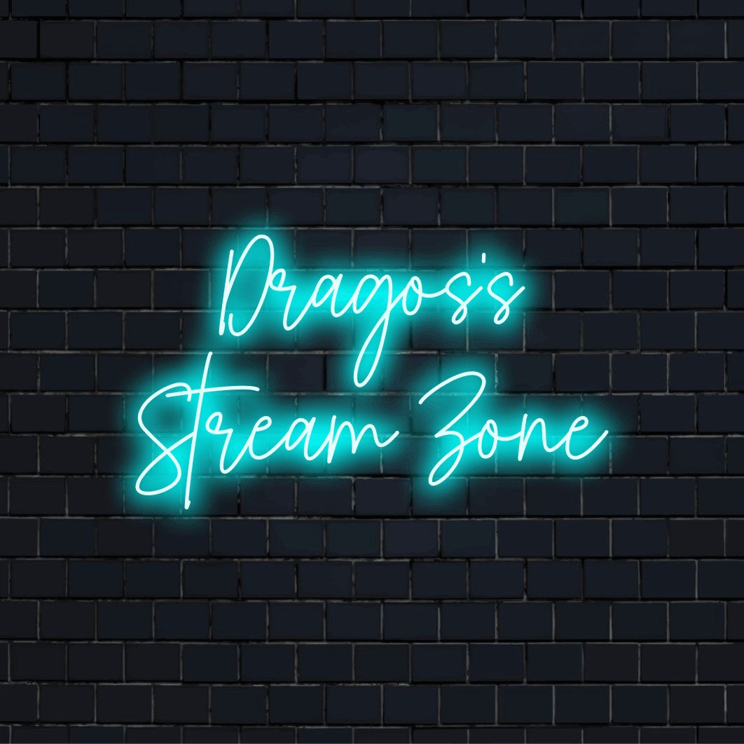 Dragos_s Stream Zone Personalized Neon Light with neon text light on dark brick wall