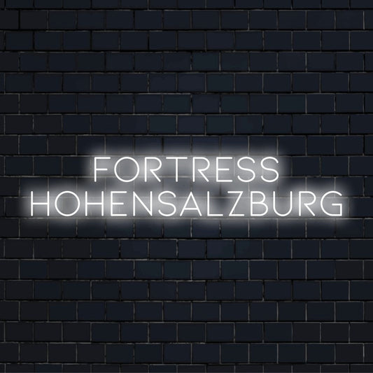 Fortress Hohensalzburg Neon Sign, glowing wall decor on black brick background