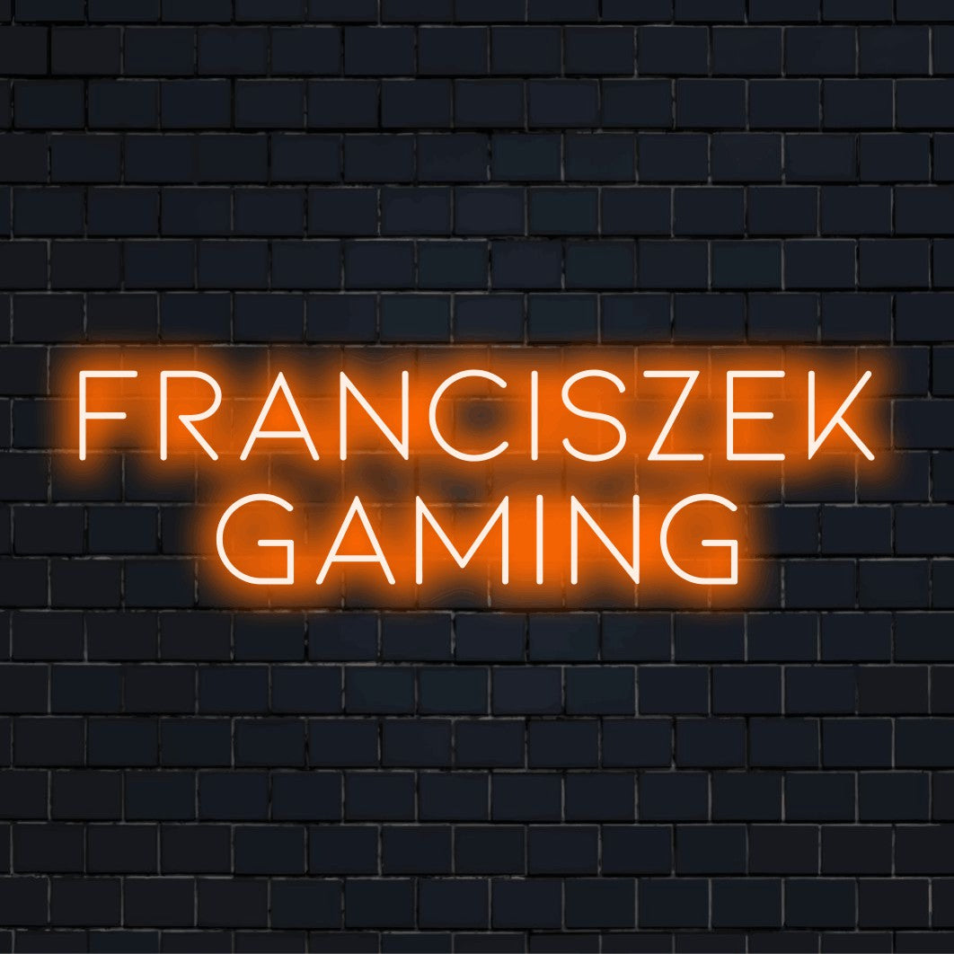 Franciszek Gaming Custom Name Neon Sign, soft neon glow against brick backdrop