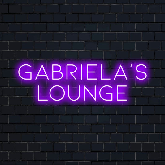Gabriela_s Lounge Personalized LED Neon Sign, soft neon glow on dark brick background