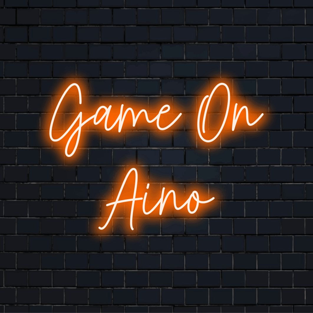 Game On Aino Personalized Neon Light with bright neon glow on dark brick wall