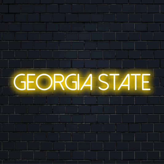 Georgia State Neon Sign, soft neon glow on dark brick wall