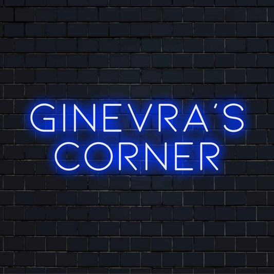 Ginevra_s Corner Personalized Neon Light with glowing wall decor on black brick background