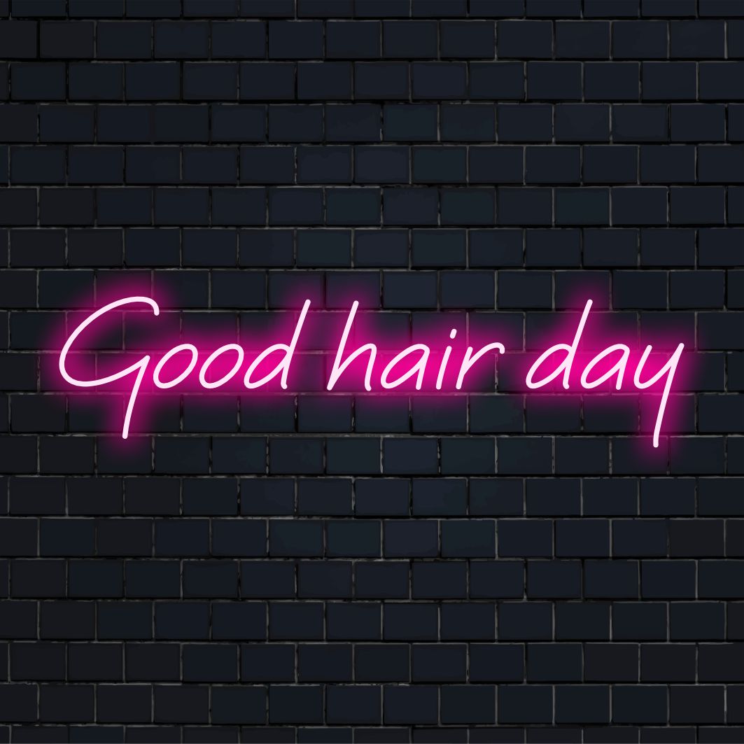 Art Neon brand's custom LED sign featuring Good Hair Day in stylish neon lettering; neon wall art, LED neon sign.