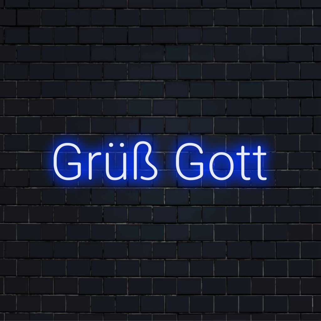 Gr Gott Neon Sign, bright neon glow on dark brick background