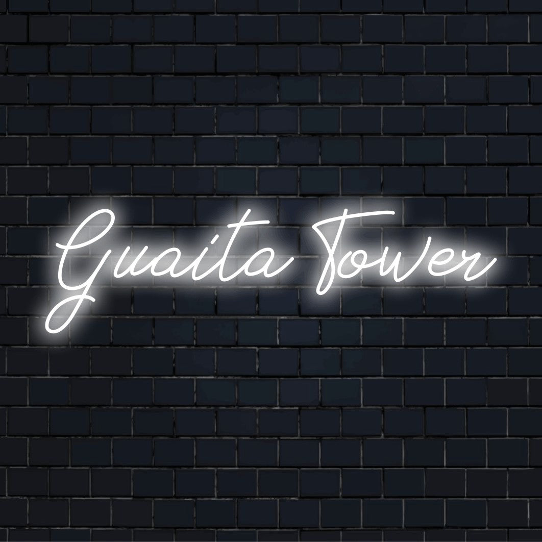 Guaita Tower LED Neon Sign, soft neon glow on black brick background