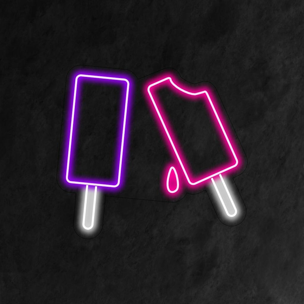 Ein fesselndes Neonschild mit zwei köstlichen Eis am Stiel.