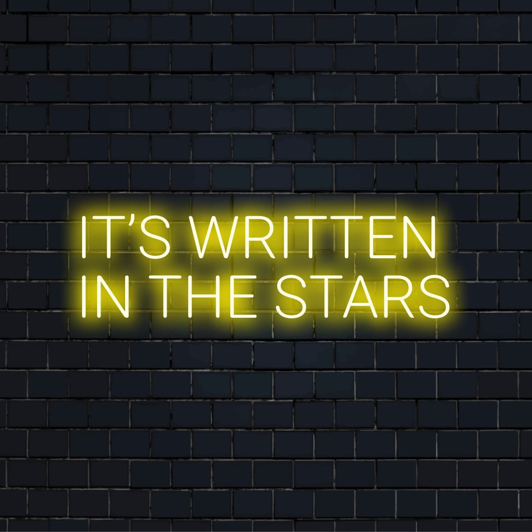 Its Written In The Stars Neon Light with soft neon glow on dark brick wall