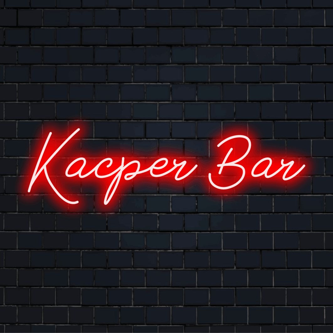 Kacper Bar Personalized Neon Light with bright neon glow on dark brick background