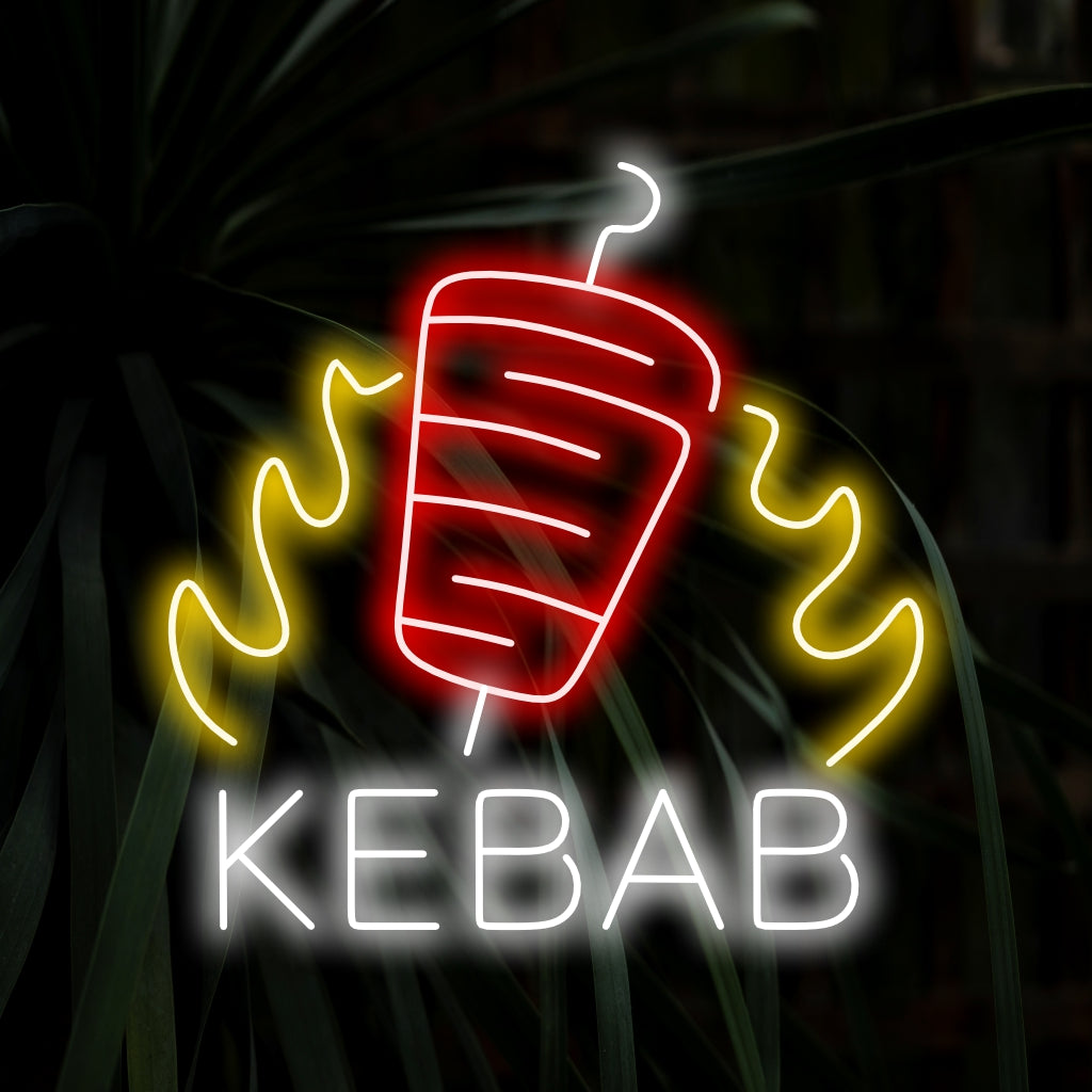 Vibrant and eye-catching LED neon sign featuring a fun kebab design, ideal for unique wall art or custom light decor.