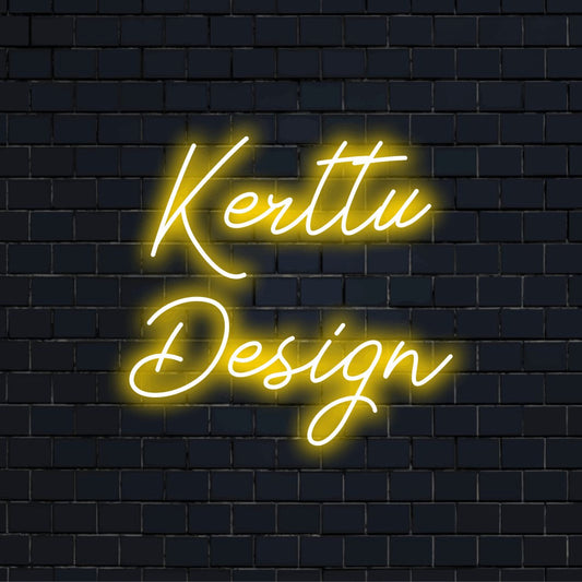Kerttu Design Personalized Neon Light with glowing wall decor against black brick wall