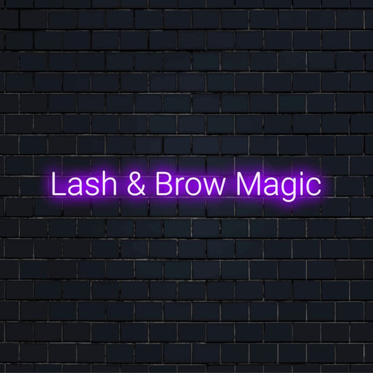 Lash Brow Magic LED Neon Sign, glowing wall decor against brick backdrop
