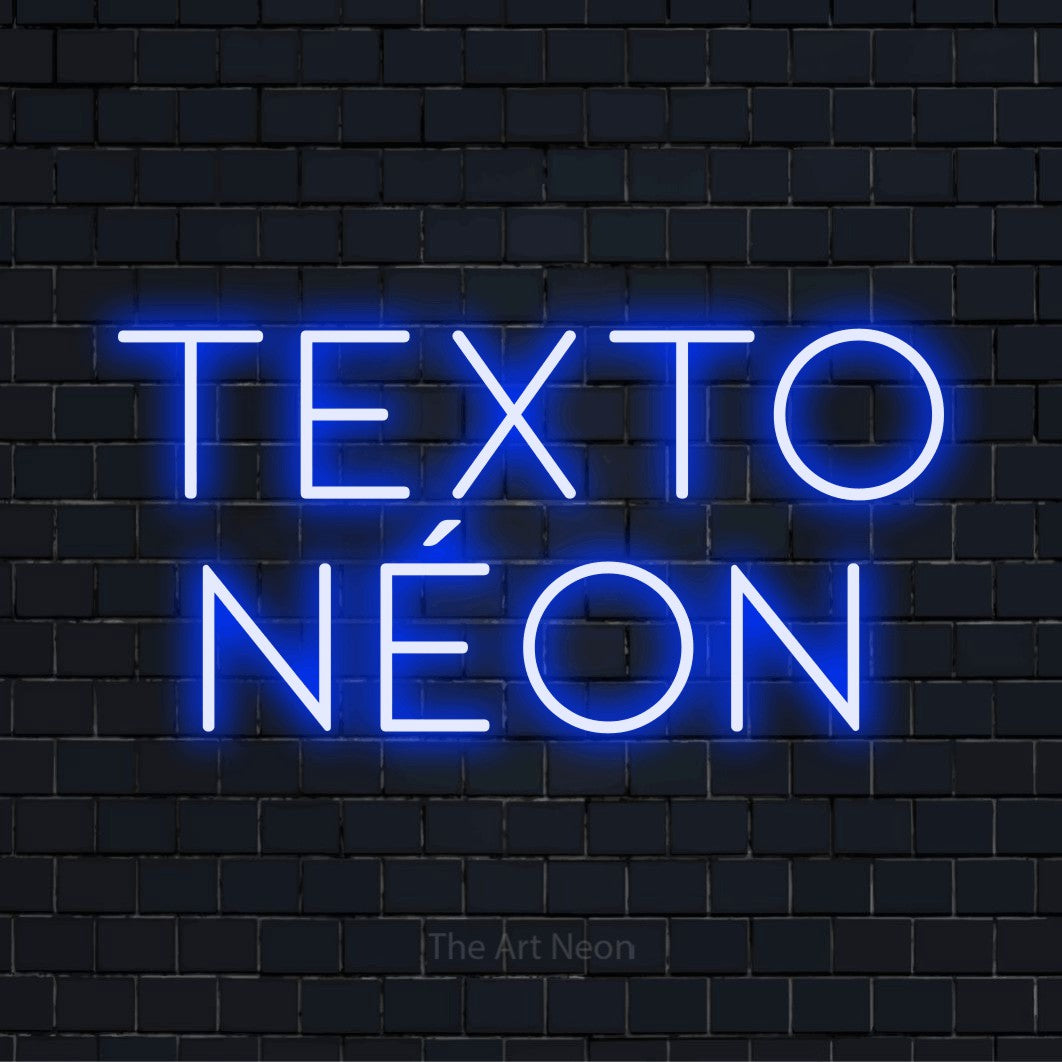 Letreiro néon LED com o texto “Texto Néon” numa parede escura