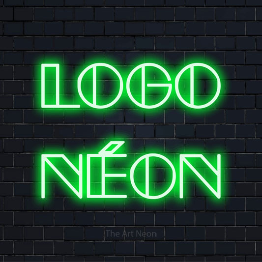 Letreiro néon LED com o design “Logo Néon” numa parede escura