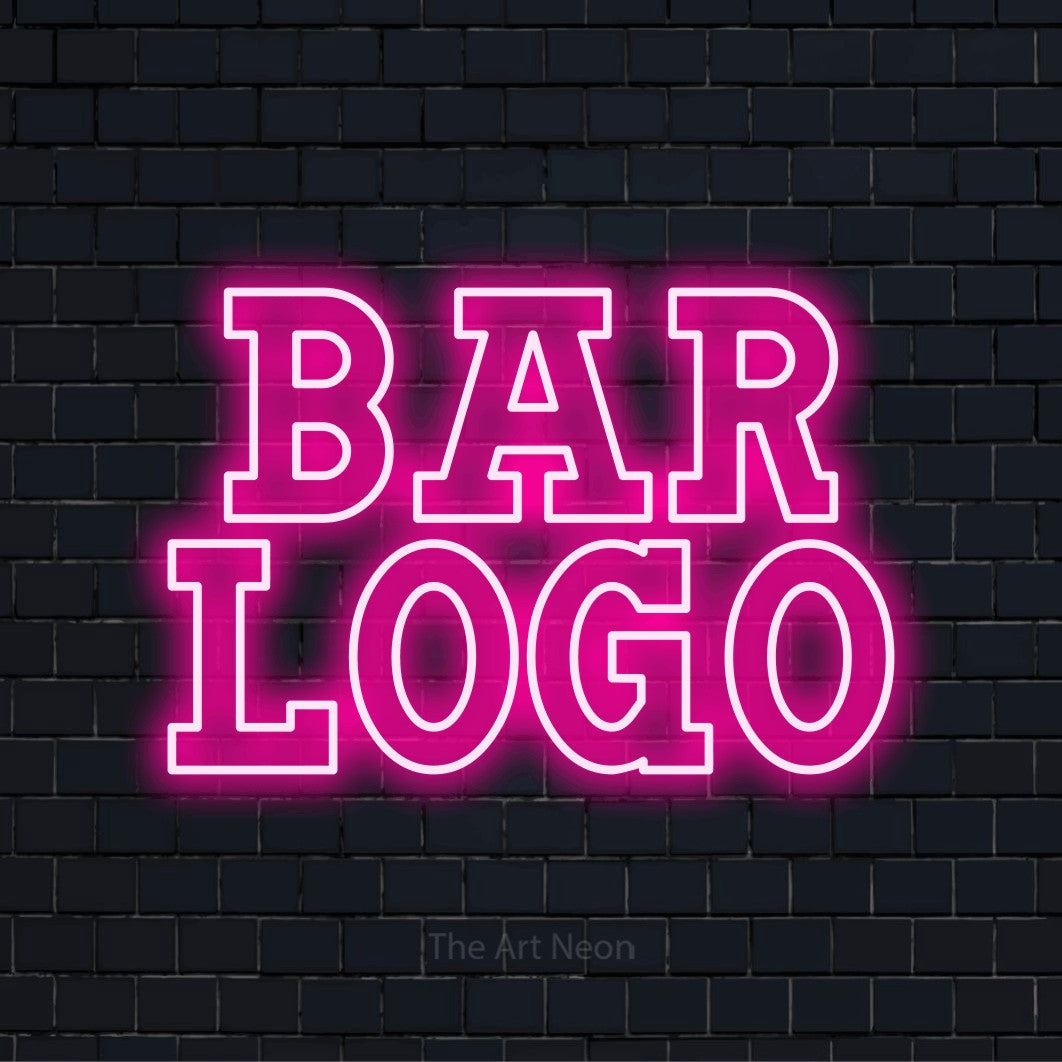 Letreiro néon LED com o design “Bar Logo” numa parede escura