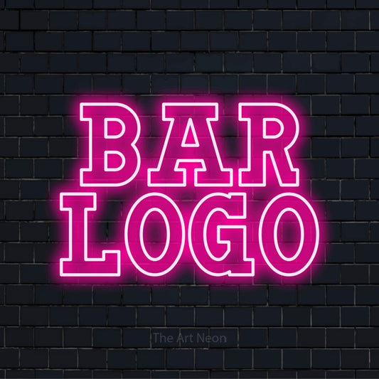 Letreiro néon LED com o design “Bar Logo” numa parede escura