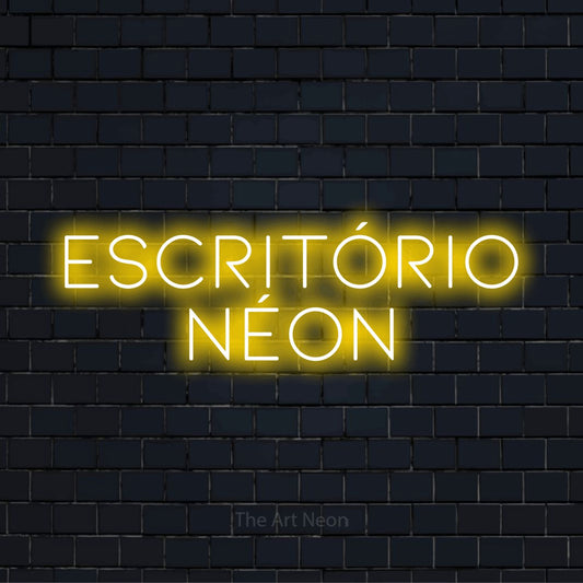 Letreiro néon LED com o design “Escritório Néon” numa parede escura
