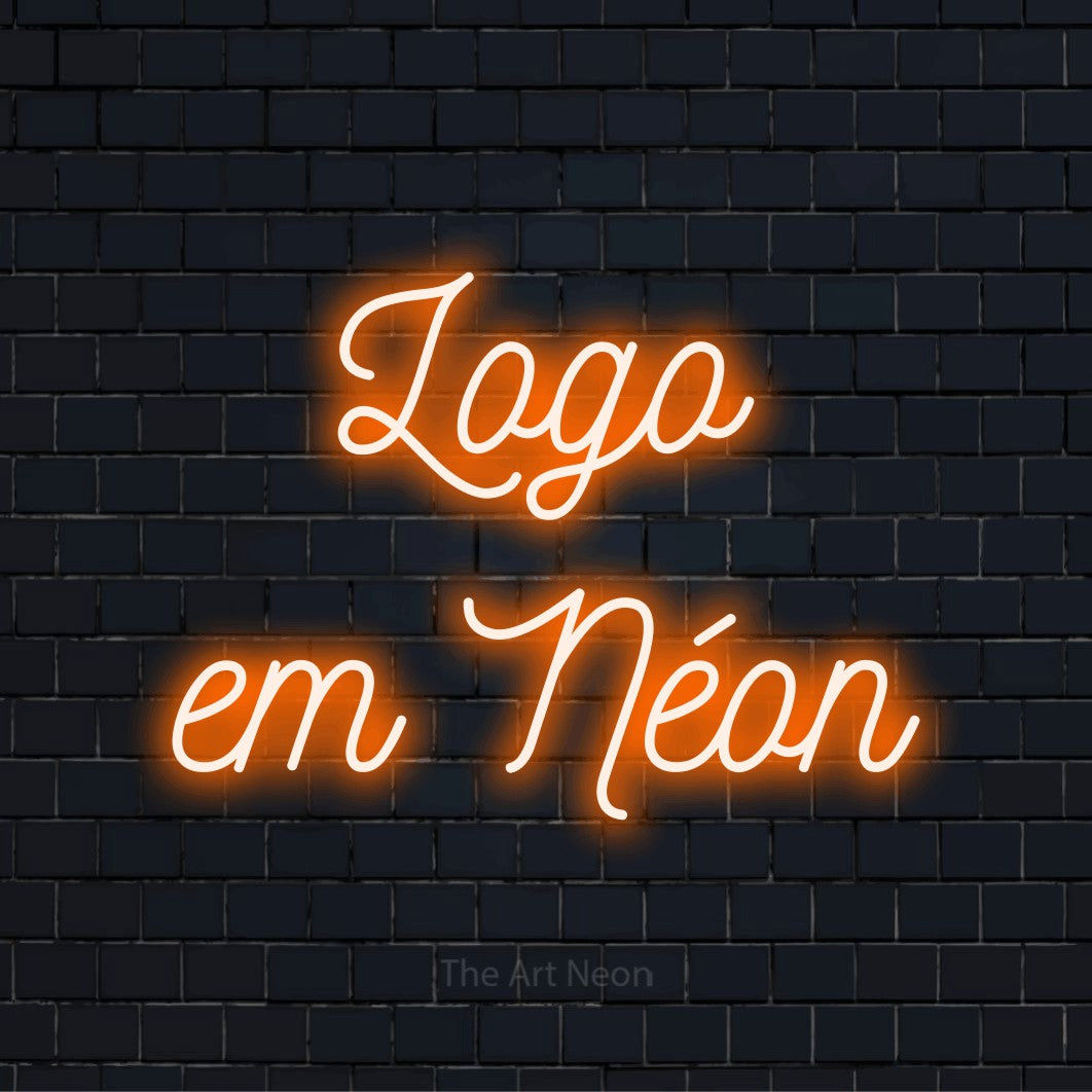 Letreiro néon LED com o design “Logo em Néon” numa parede escura