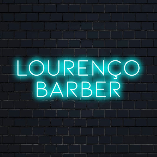 Lourenco Barber Personalized Neon Light with glowing wall decor on dark brick wall