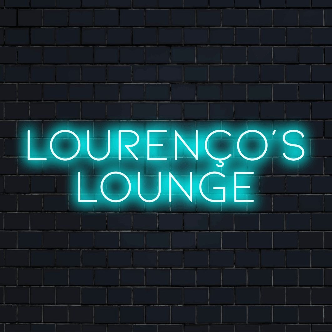 Lourenco_s Lounge Personalized LED Neon Sign, bright neon glow against brick backdrop