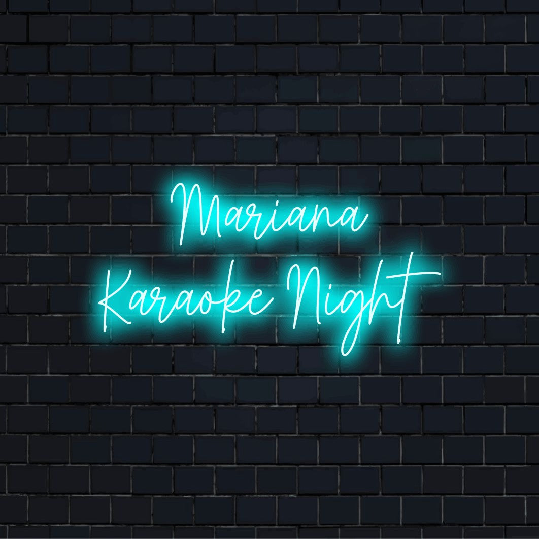 Mariana Karaoke Night Custom Name Neon Sign, bright LED glow on dark brick wall