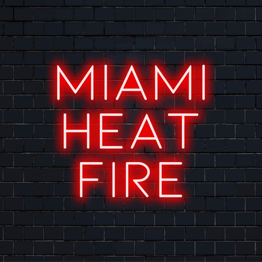 Miami Heat Fire LED Neon Sign, bright neon glow on dark brick wall