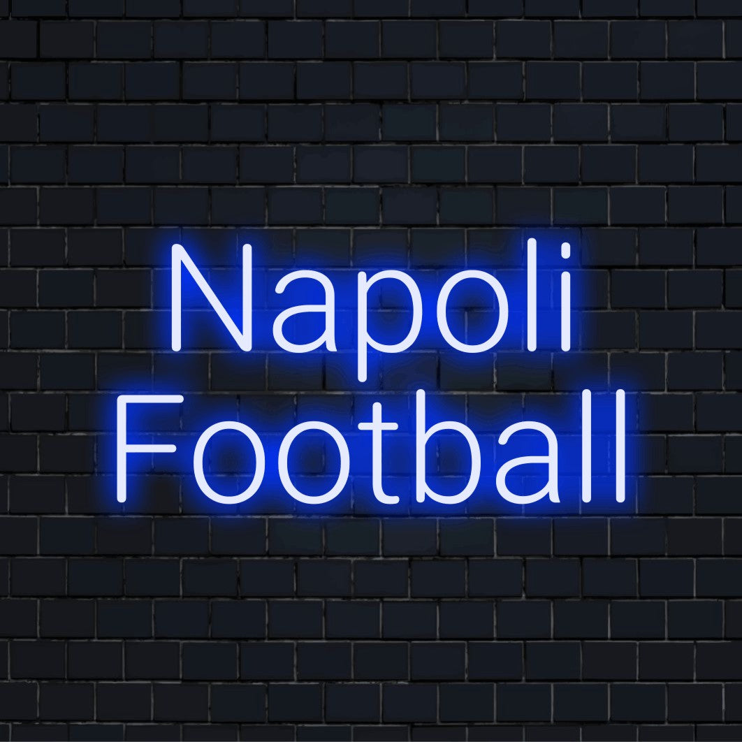 Napoli Football LED Neon Sign, glowing neon text against brick backdrop