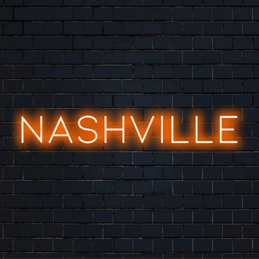 Nashville Neon Sign, bright LED glow against brick backdrop