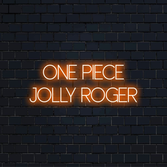 One Piece Jolly Roger Neon Light with bright LED glow on dark brick background