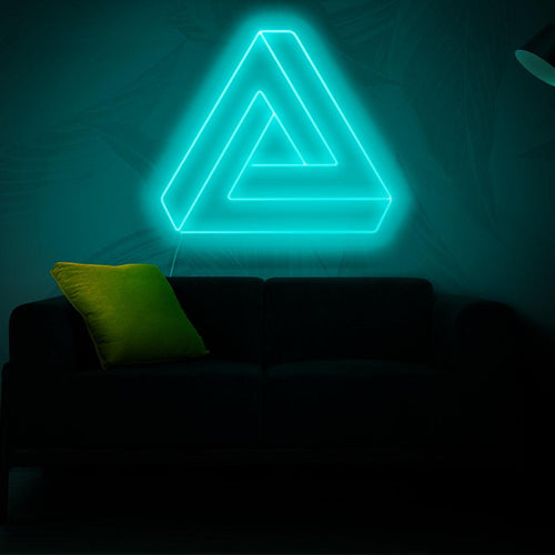 Ein faszinierendes Neonschild mit dem Penrose-Dreieck, einer berühmten optischen Täuschung.