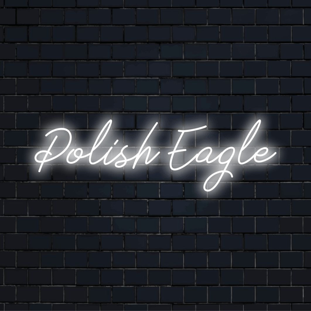 Polish Eagle Neon Light with neon text light on black brick background