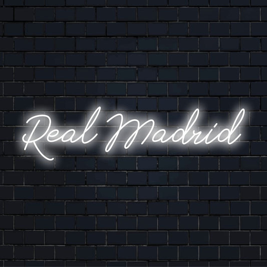 Real Madrid Neon Sign, bright neon glow on dark brick background