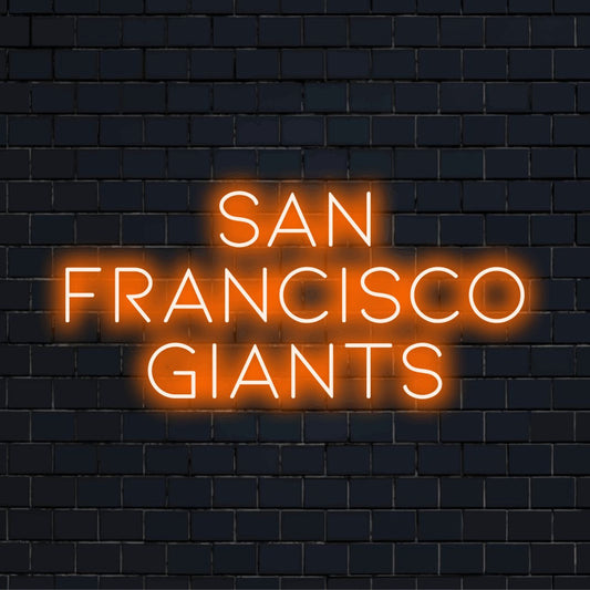 San Francisco Giants Neon Sign, bright neon glow against brick backdrop