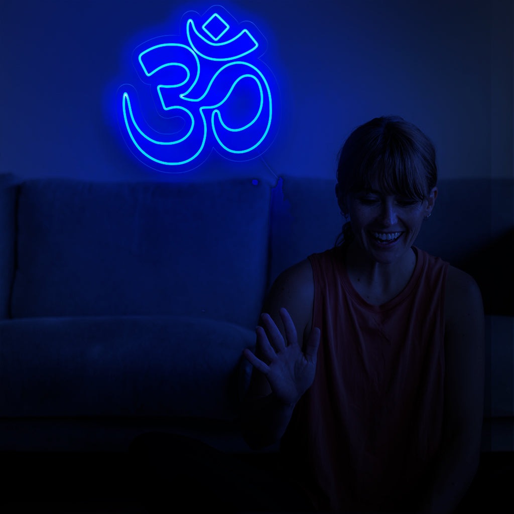 Ein fesselndes Neonschild, das das Symbol des dritten Auges darstellt, das spirituelles Erwachen und Intuition repräsentiert und ein mystisches und bezauberndes Licht ausstrahlt