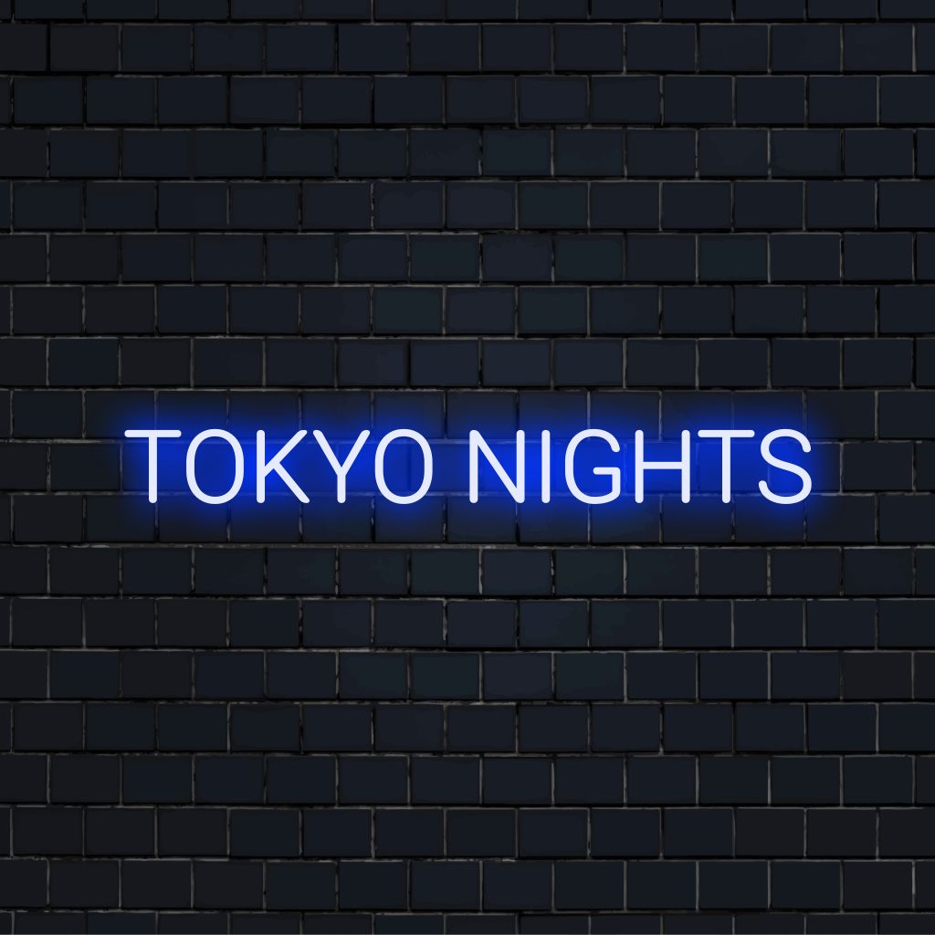 Tokyo Nights LED Neon Sign, soft neon glow on dark brick background