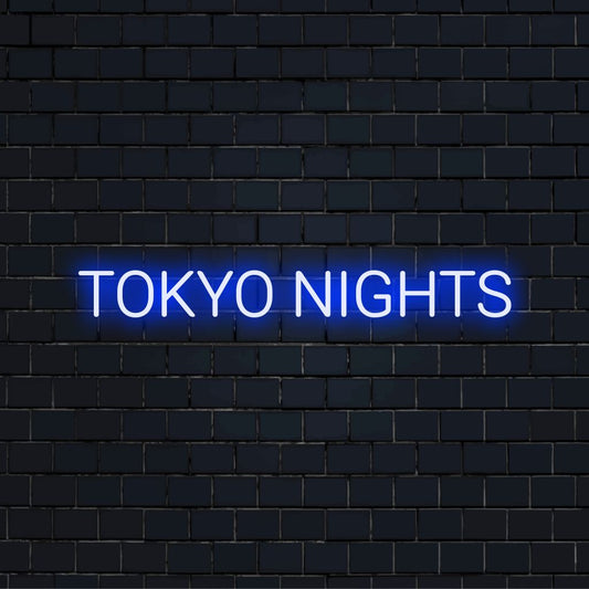 Tokyo Nights LED Neon Sign, soft neon glow on dark brick background
