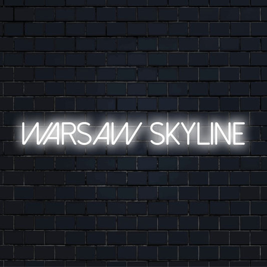 Warsaw Skyline LED Neon Sign, bright neon glow against brick backdrop