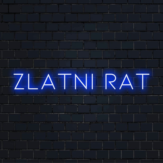 Zlatni Rat Neon Sign, neon text light on dark brick wall